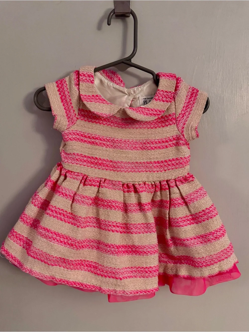 The Children's Place Pink and Cream Striped Dress with Peter Pan Collar